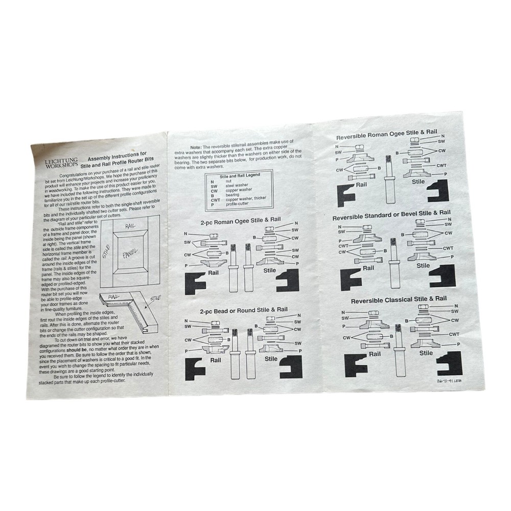 Leichtung Work Shops Assembly Instructions for Stiile & Rail Profile Router Bits