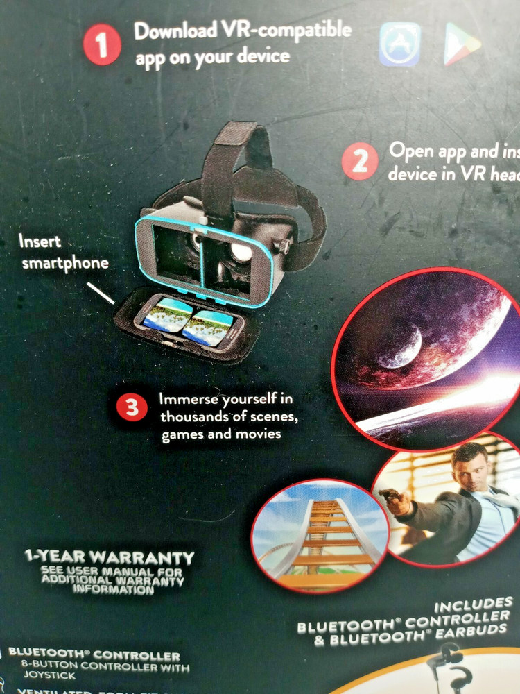 Utopia ReTrak 360 Degree 3D VR Headset Bundle Bluetooth Earbuds & Controller NIB