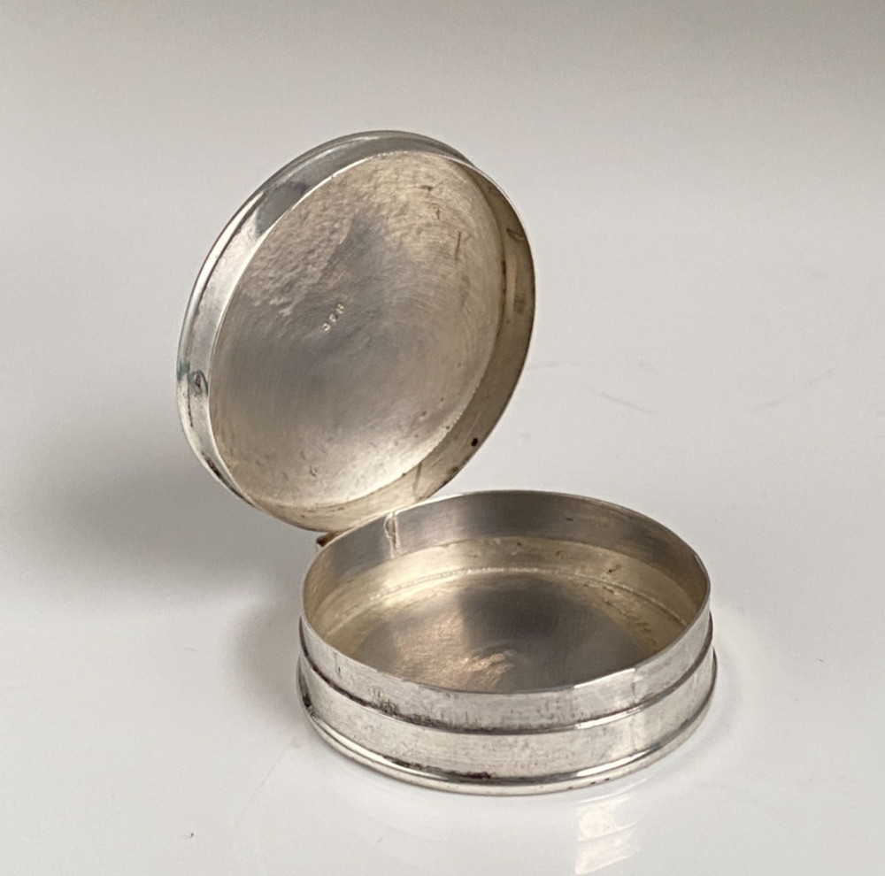 Vintage Carrs Solid Silver Hinged Pill Box Chased Foliate Border Hallmarked