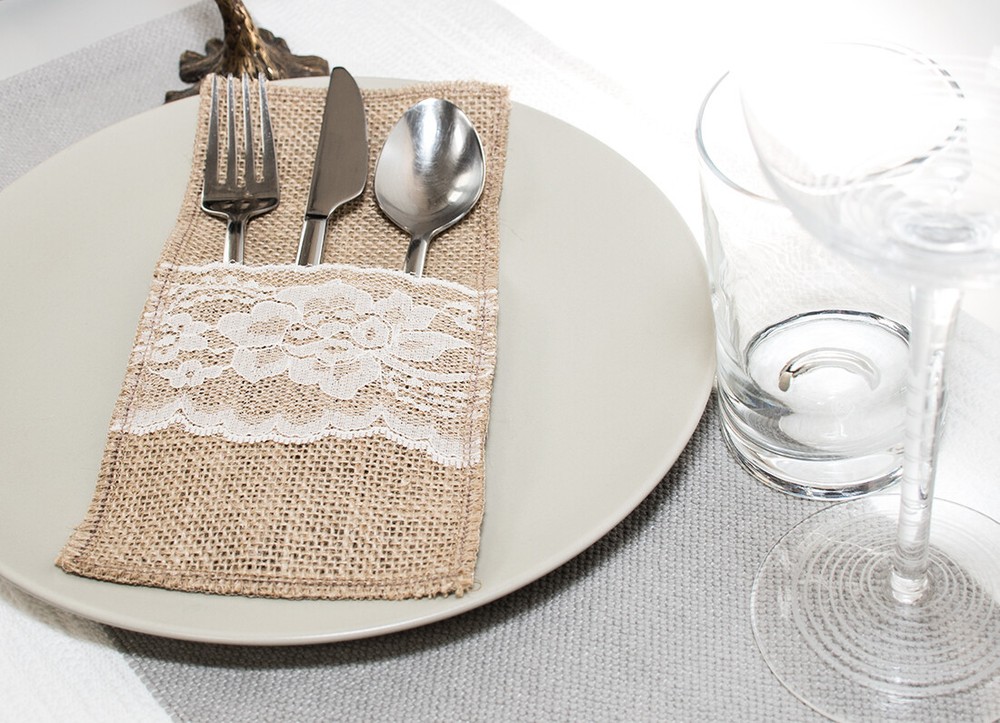 12 pcs Burlap Wedding Tableware Pouch Cutlery Holder, Rustic Wedding Decor