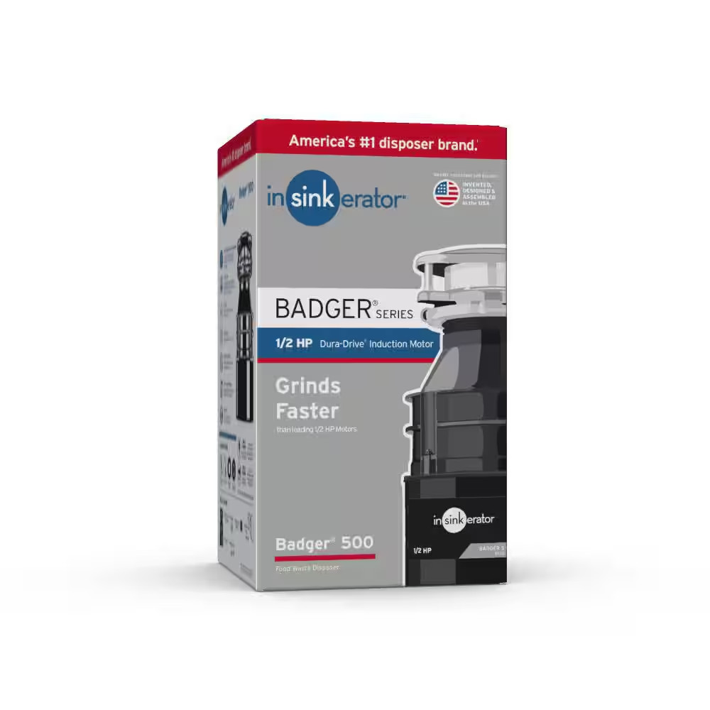 Badger 500, 1/2 HP Continuous Feed Kitchen Garbage Disposal with Dishwasher Conn