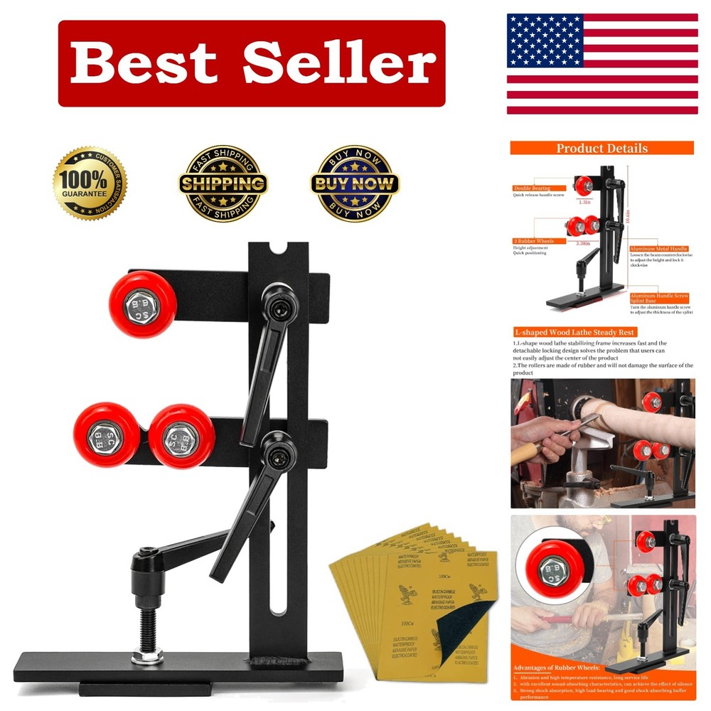 Stable Wood Lathe Steady Rest Tool for Enhanced Performance - Easy Adjustability