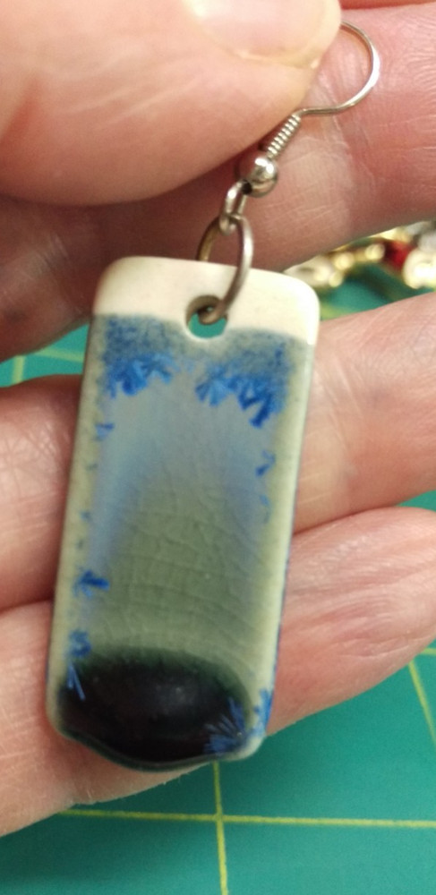 Beautiful Blue Ceramic Earrings - Blue glaze on both sides thicker at bottom