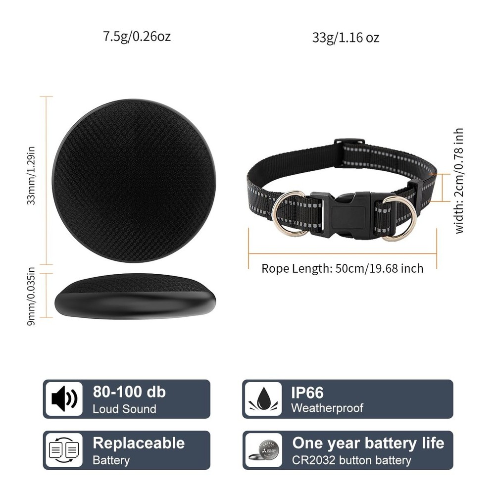 Air Tags, with Finder app (iOS only), Pet Collar Tracker Loss Prevention Devi...
