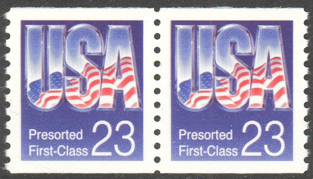 Scott 2608 - 23¢ Presorted First Class Coil Pair from 1992 - Mint, Never Hinged