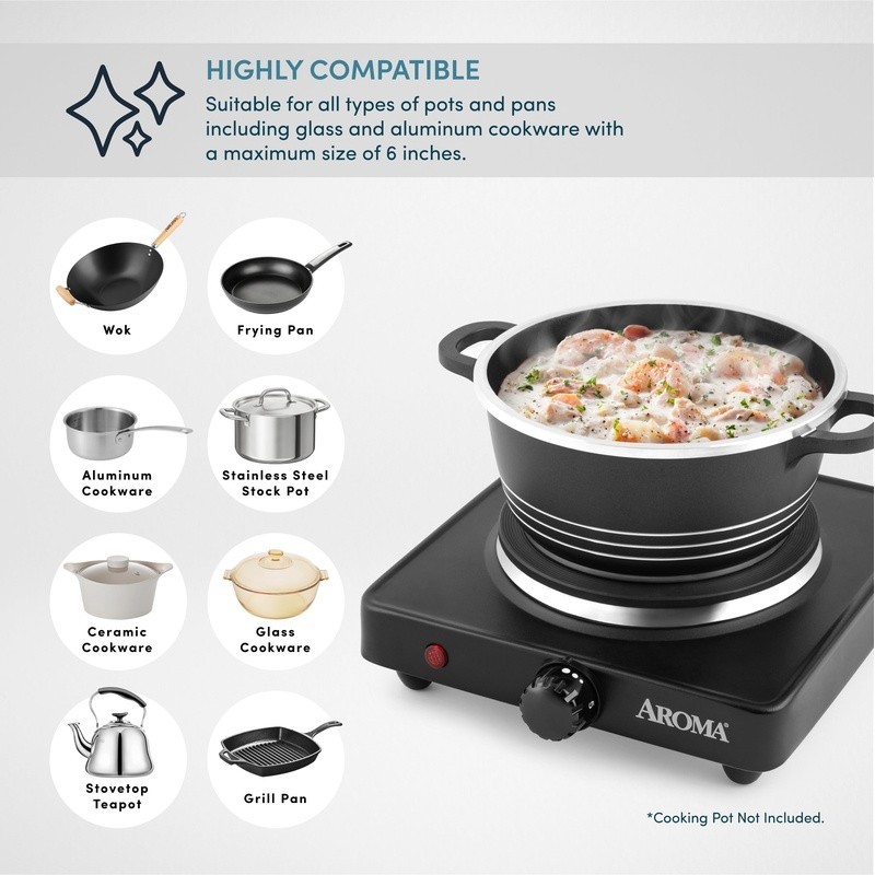 Single Burner Hot Plate Die-Cast Temperature Control Easy Clean Compact Design