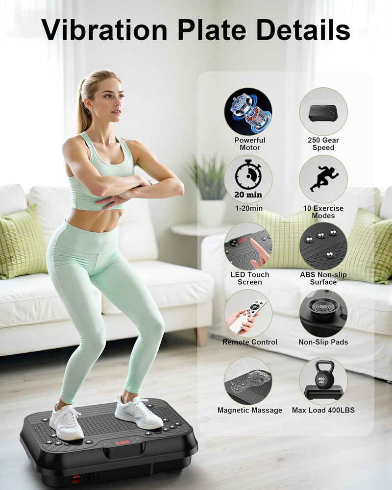 Shake Plate, Vibration Plate Exercise Machine for Lymphatic Drainage, 400 Lbs Ca