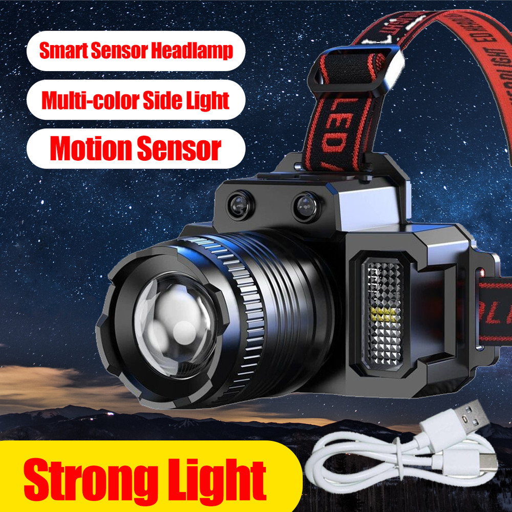 2x Brightest 9900000LM Motion Sensor Headlamp Rechargeable Headlight Flashlight