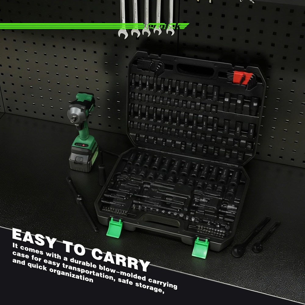 1/4" & 3/8" Dr. Impact Socket Set, 189 Piece Socket Wrench Set Mechanic Tools...