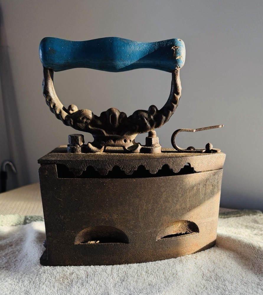 Antique German Coal Cast Iron with Wooden Handle