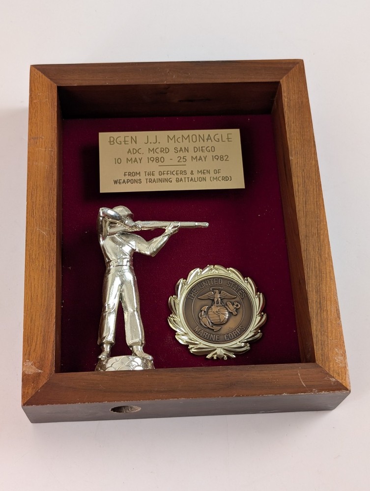 Vintage USMC Presentation Shadow Box BGEN McMonagle MCRD San Diego
