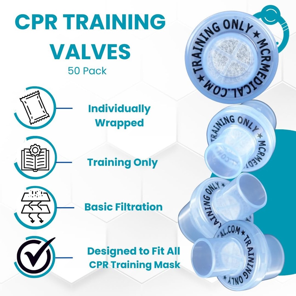 CPR Training Valves – 50 Pack Disposable OneWay Replacement Valves for CPR Ma...