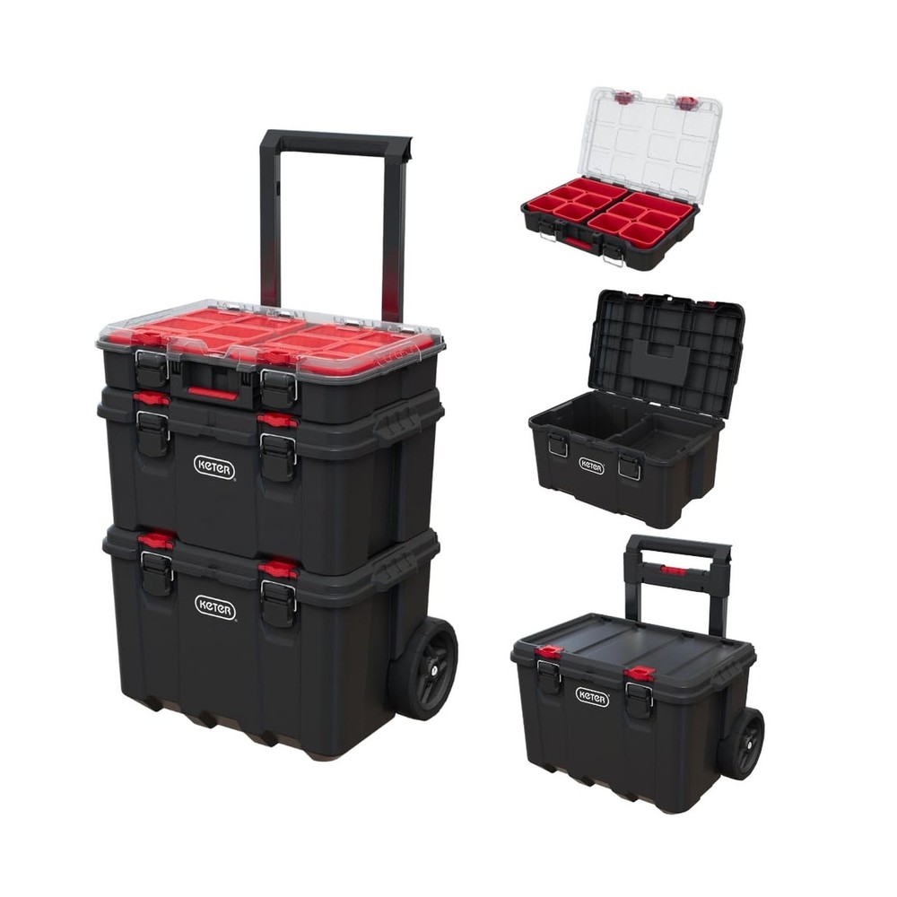 Keter Stack N’ Roll 3-Piece Rolling Tool Box System – Stackable Modu