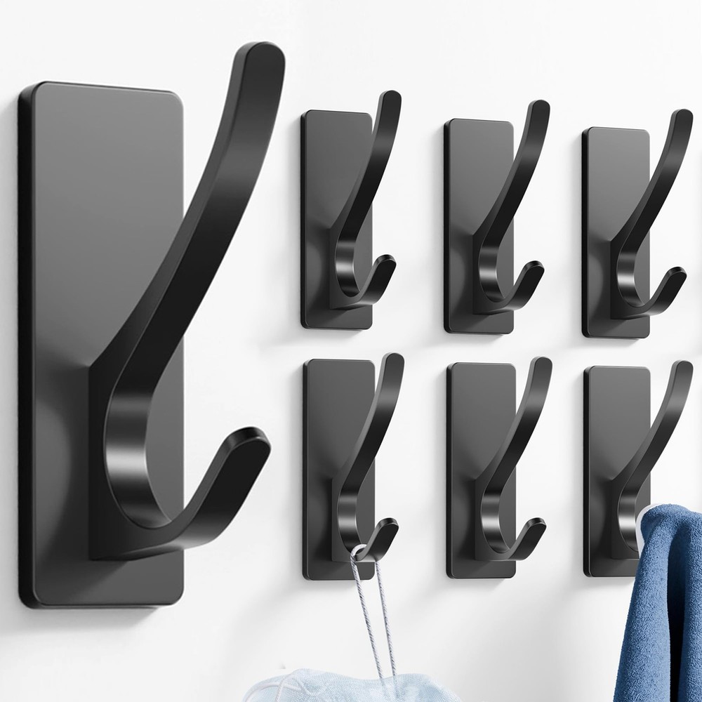Self Adhesive Coat Hooks 6 PCS Matte Black Stainless Steel Wall Hanger