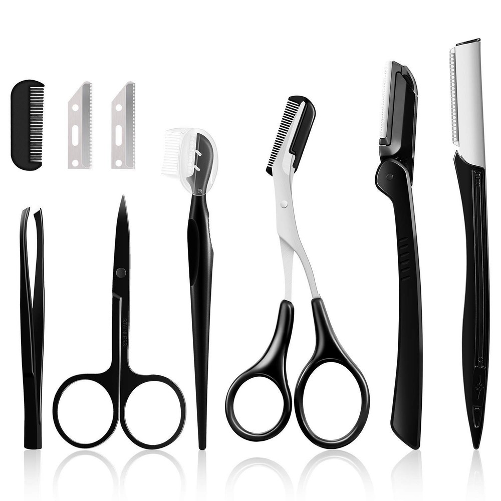 Beginners Eyebrow Kit: 9 Tools Including Scissors & Tweezers for Perfect Brows