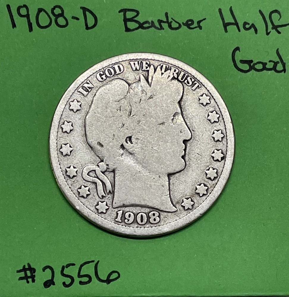 1908 D Barber Liberty Head Half Dollar Good 90% Silver