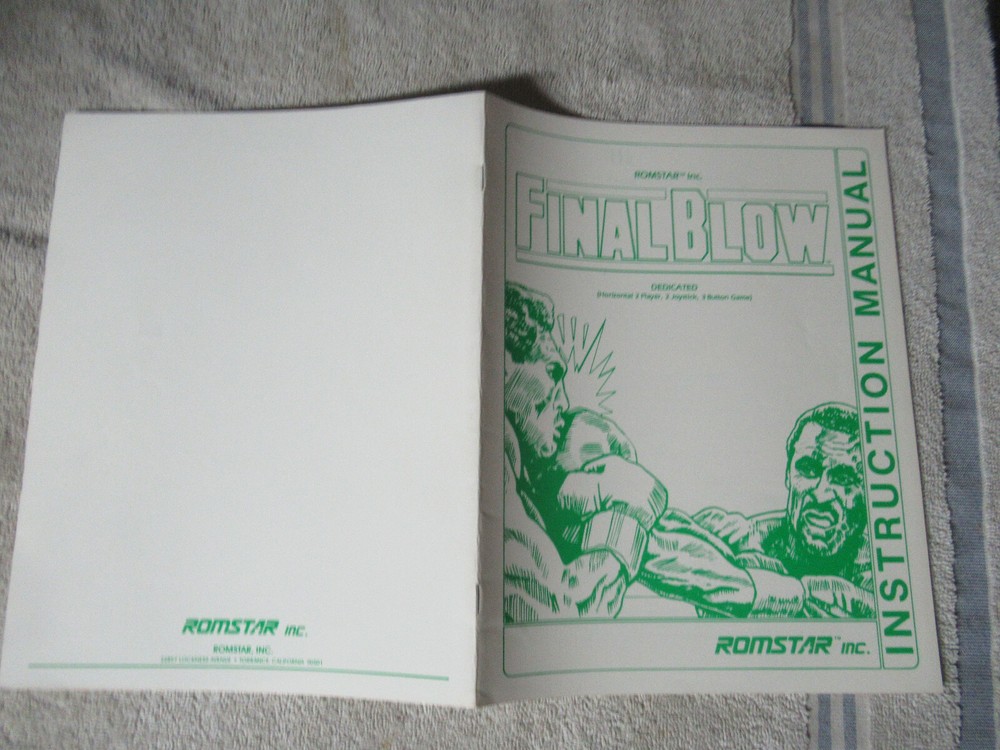 original FINAL BLOW ROMSTAR   video game  arcade owners manual