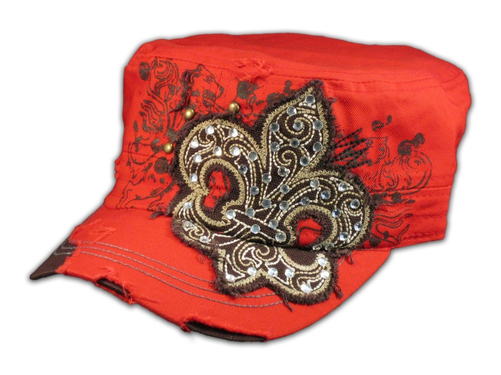 Fleur-de-lis on Red Cadet Army Distressed Military Cap
