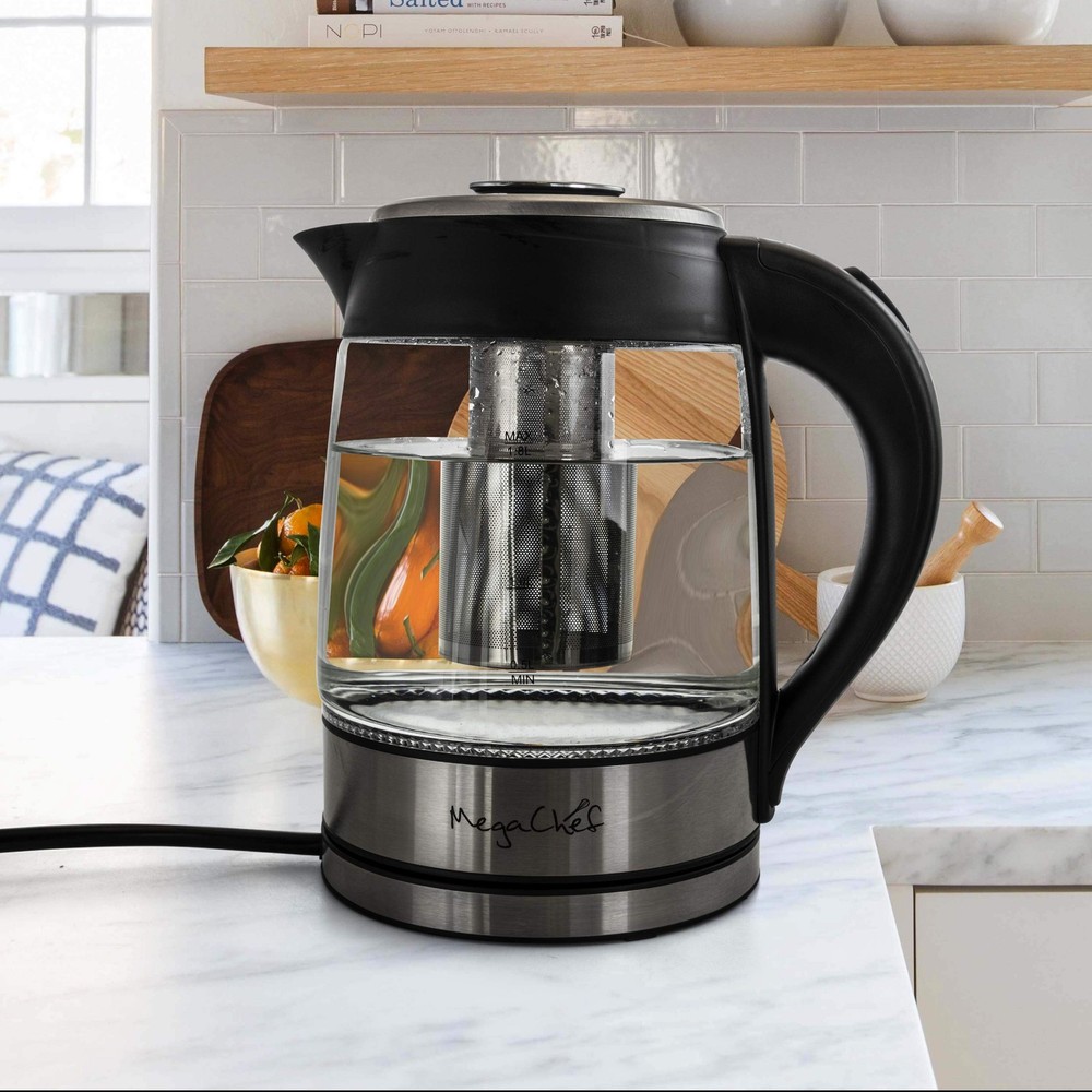 1.8Lt. Glass Body and Stainless Steel Tea Kettle with Tea Infuser