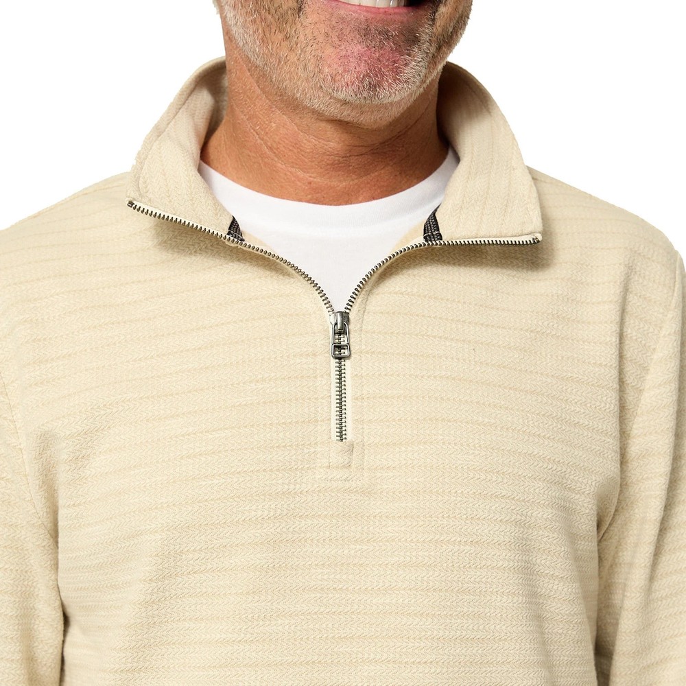 Dockers Men's Quarter Zip Regular Fit Textured Fabric Pullover, Beige, Size M