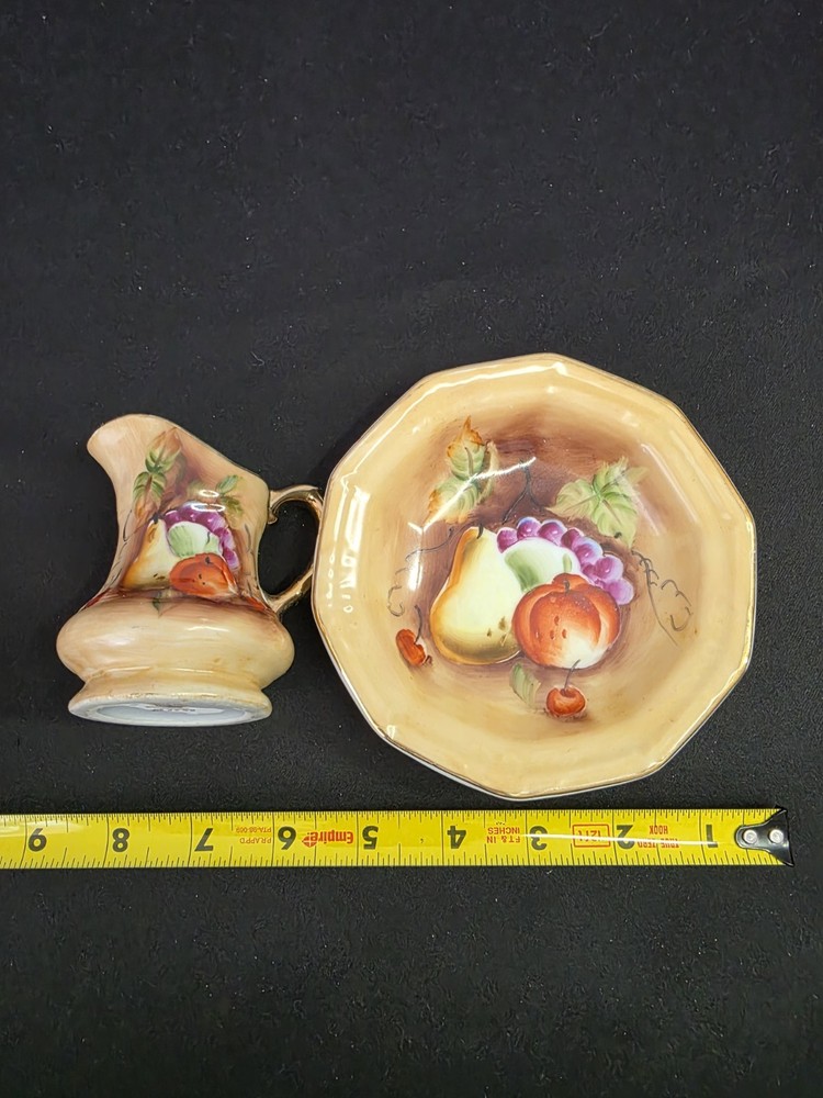 Vintage Lefton Hand Painted Miniature Pitcher And Basin Fruit Pattern