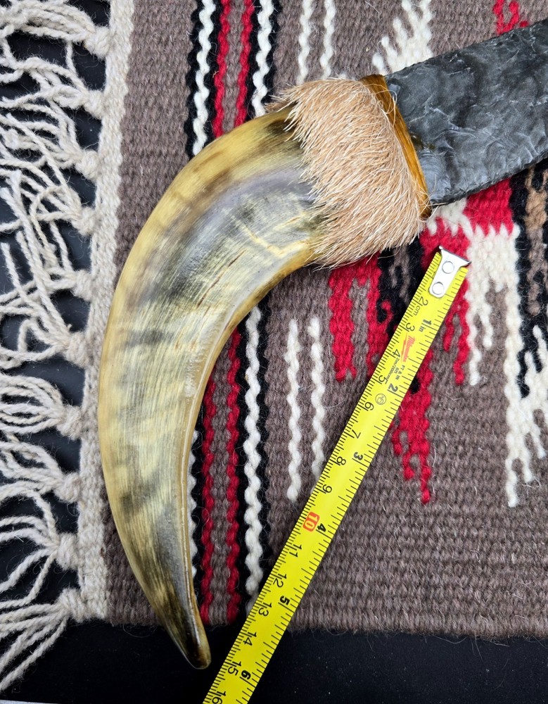 Large Goat Horn Knapped Obsidian Knive Primitive