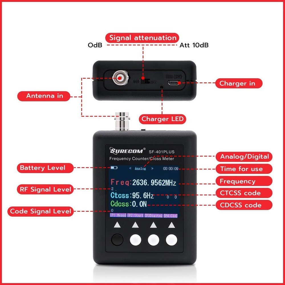Compact Mcbazel SF401 Plus 27-3000MHz Frequency Counter - Includes Two Antennas