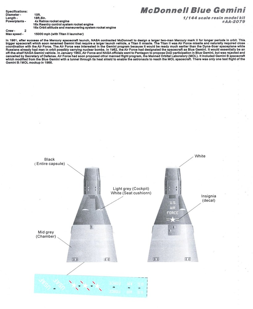 Anigrand Models 1/72 McDONNELL BLUE GEMINI Space Capsule