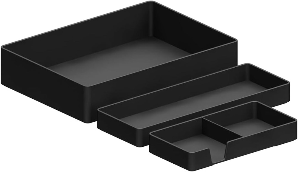 Rectangular Plastic Desk Organizer Bundle, 3 Pieces with Half Accessory Tray, Sm