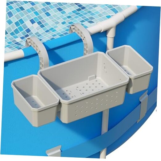 Poolside Storage Basket with 2 Cup Holders, Stretchable Above Ground 1 Pack