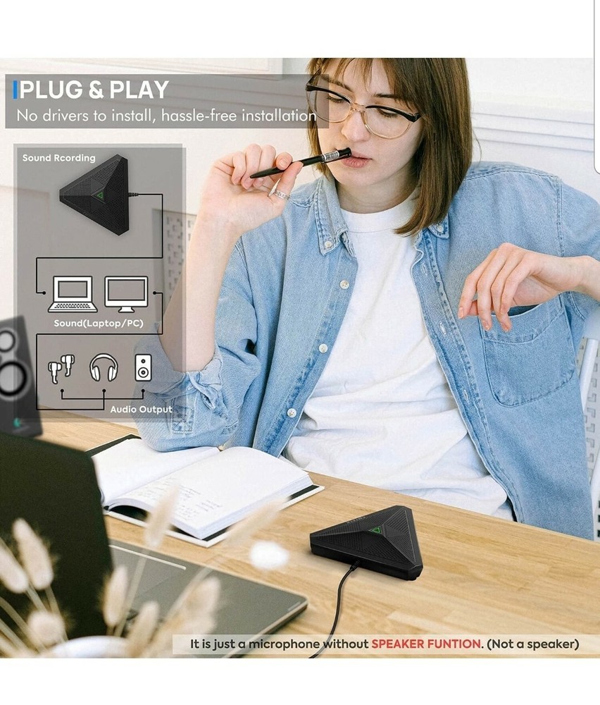 USB Conference Microphone, CM001 Desktop Computer Mic, Mute Button with LED...