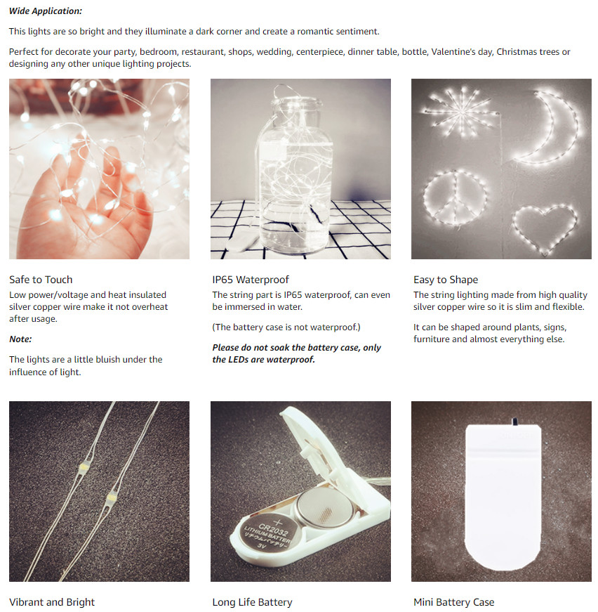 2Pack Cool White Christmas Lights Battery Operated String Lights