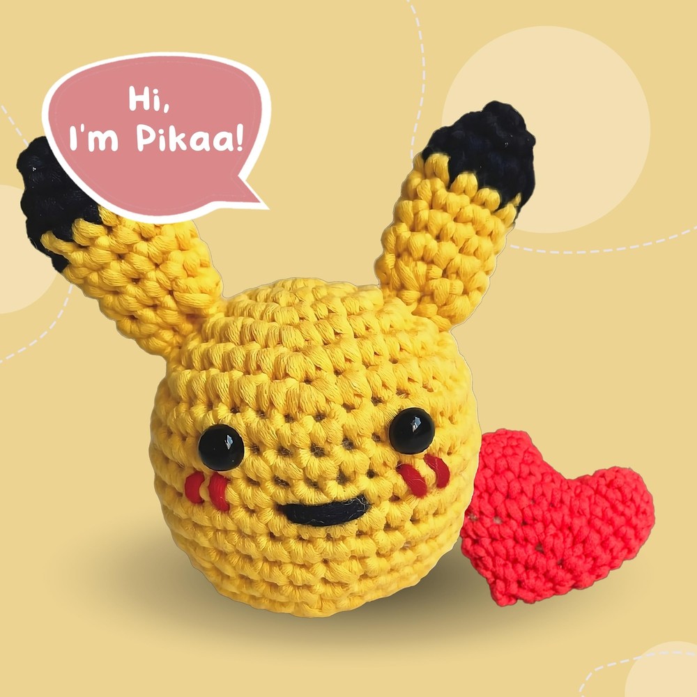 Pikachu & Heart Crochet Kit – Yarn, Hook, Patterns, Video, & More Included