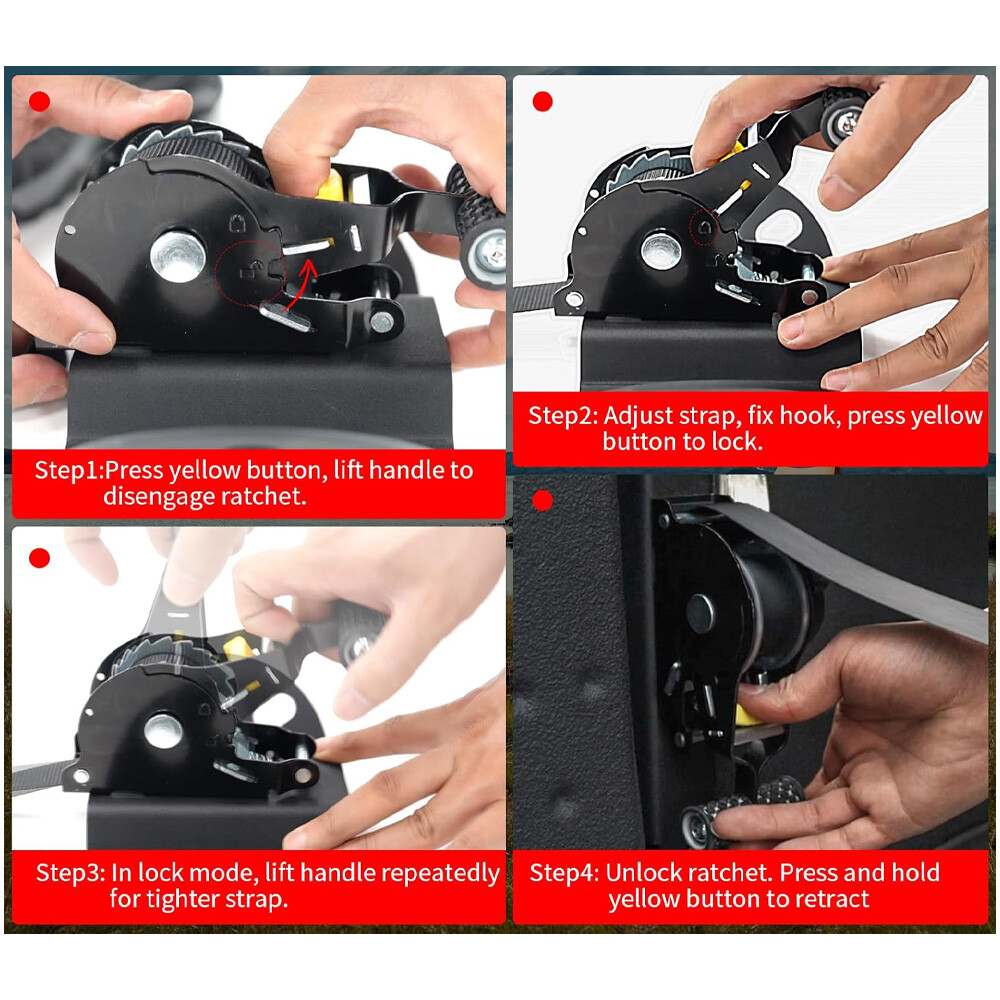 Cargo Transom Tie Down Strap 1500LBs Retractable Ratchet Strap w/S-Hook 2-pack