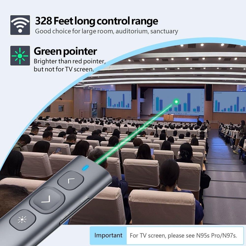 Norwii N95 Bluetooth Presentation Clicker with USB-A Receiver, PowerPoint Cli...