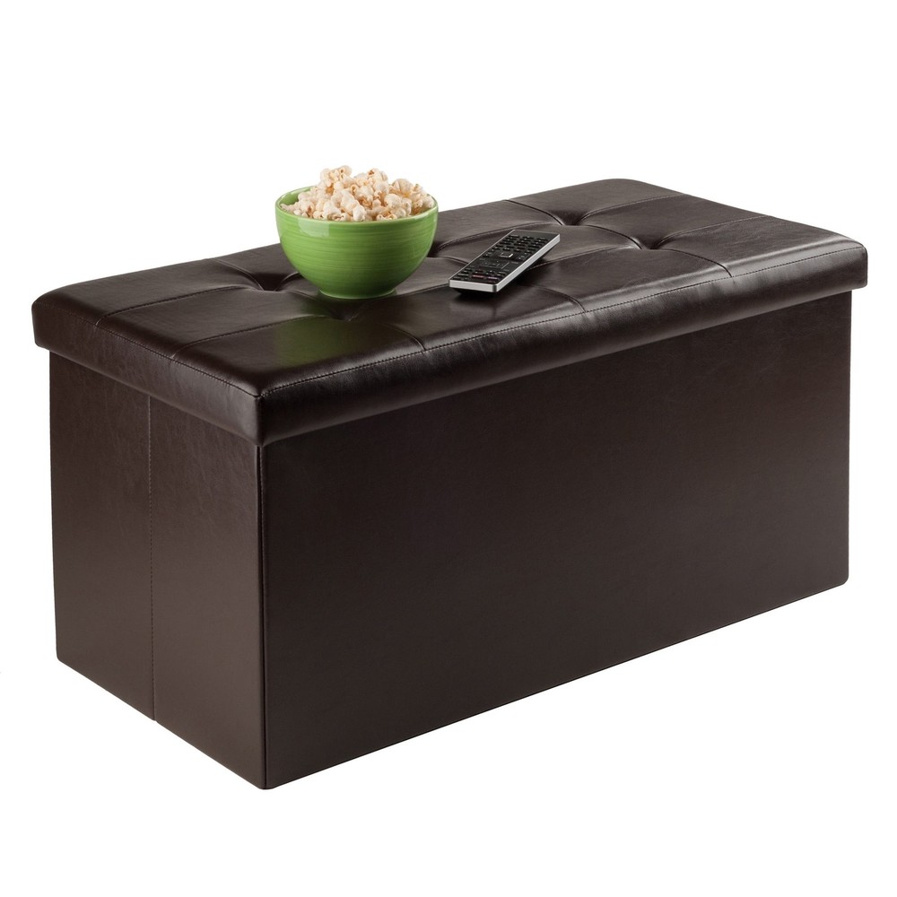 Wood Ashford Rectangular Storage Ottoman Black Faux Leather