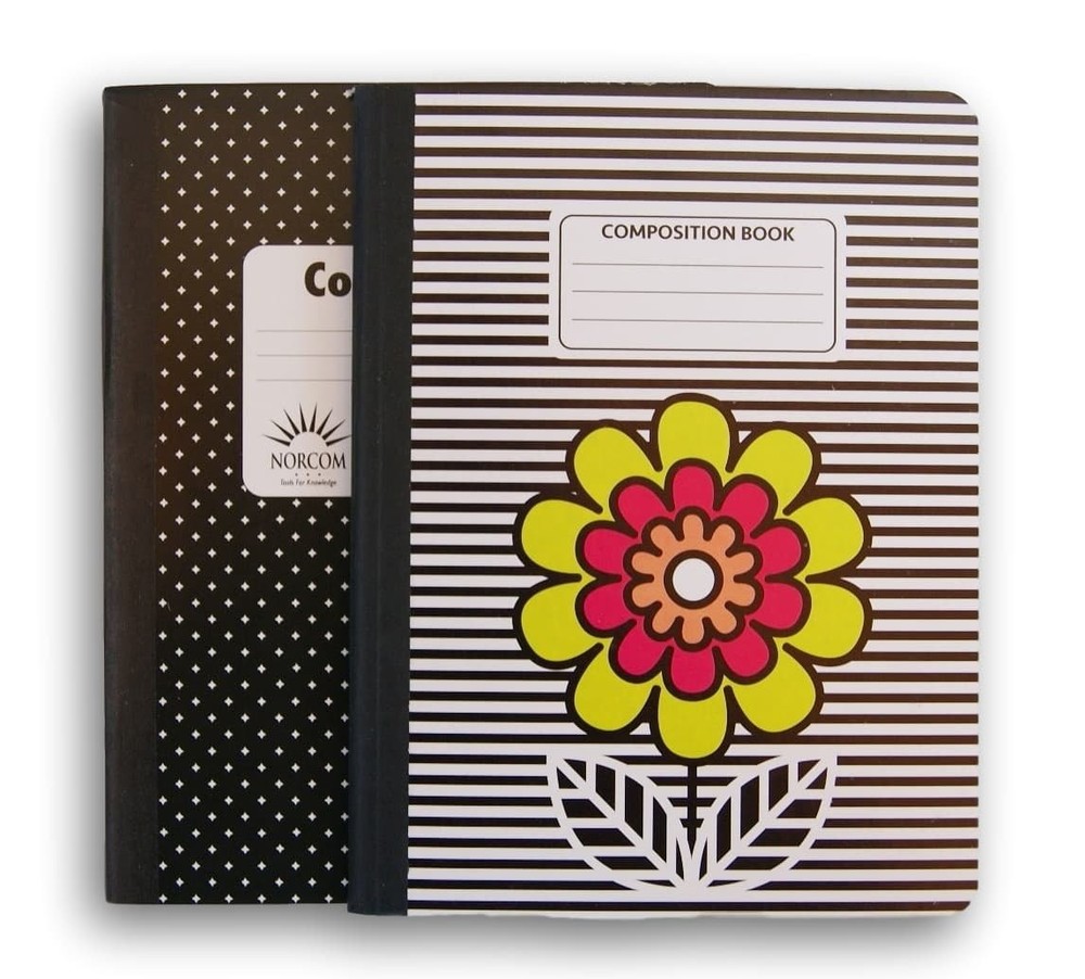 Flower and Dot Patterned Wide Ruled 100 Sheets Composition Notebooks - (Pack of