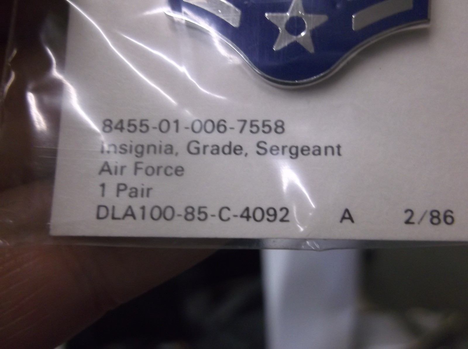 USAF - SENIOR AIRMAN E4 - DRESS COLLAR RANK PIN - AIR FORCE - SERGEANT - PAIR