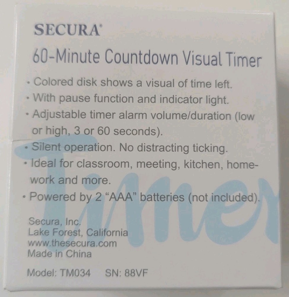 Secura 60 Minute Countdown Visual Timer, Pink, Pre-Owned