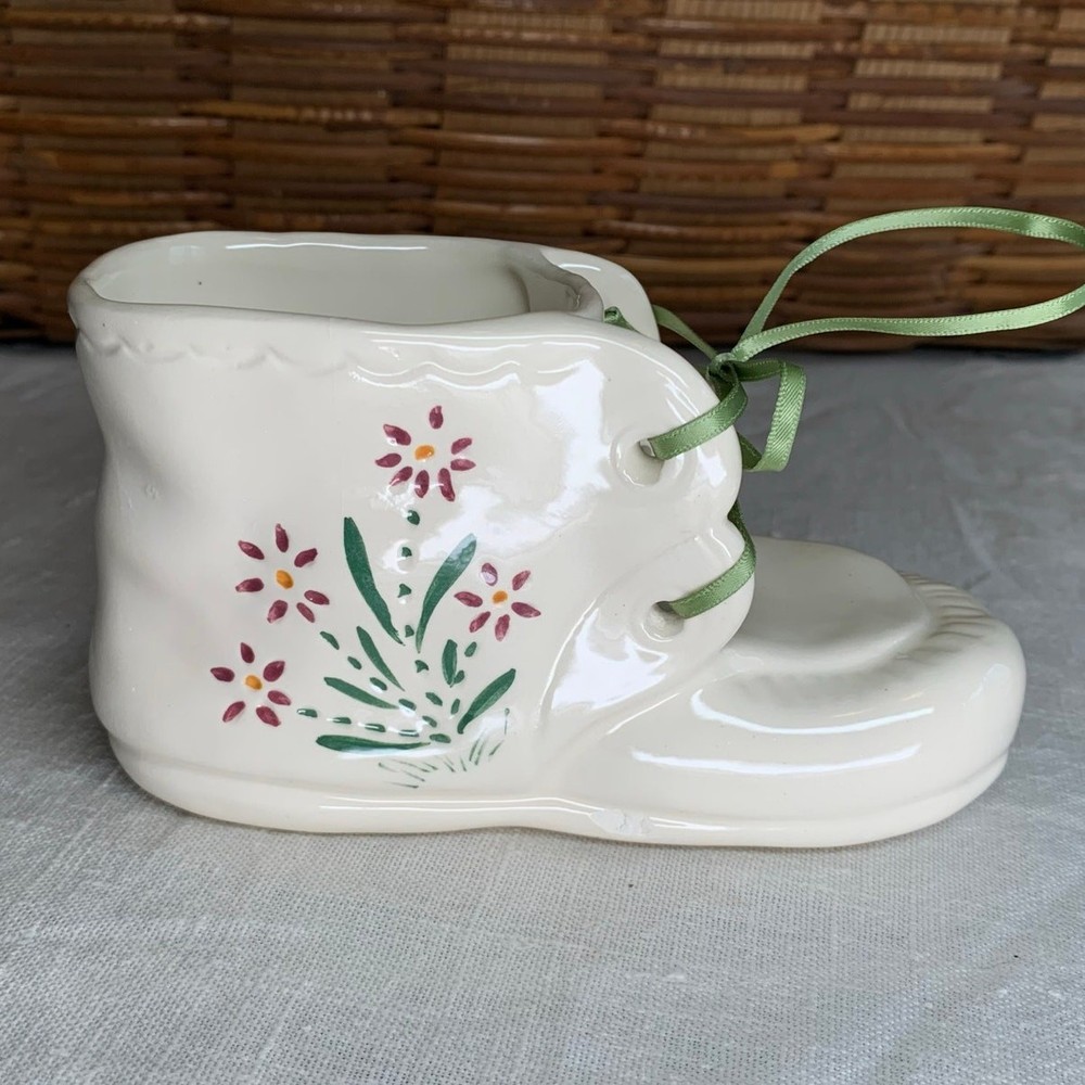 Hand Painted Signed Ceramic Planter Trinket Candy Nut Dish Easter Spring Decor