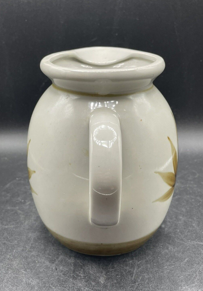 Pitcher Crowning Touch Handmade Ceramic Rustic Leaf Vintage Grey Brown Glazed