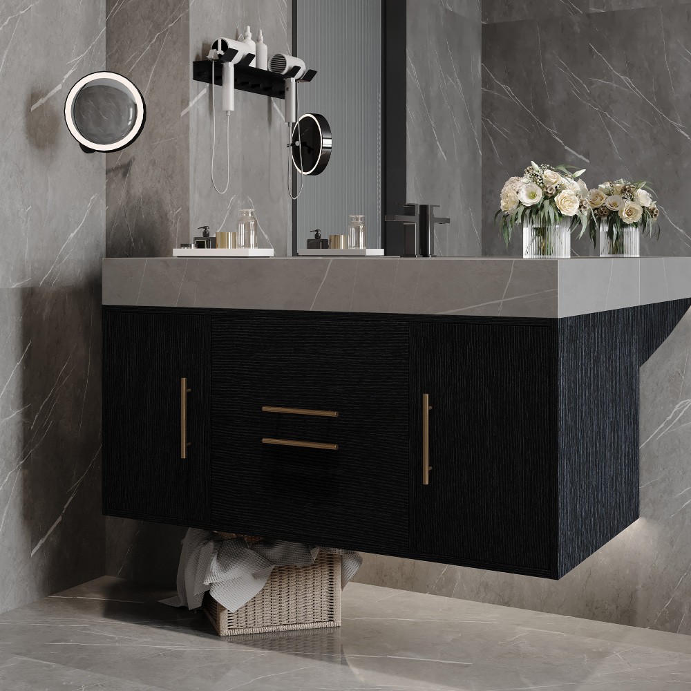 39.4'' Single Floating Bathroom Vanity, Ceramic Sink, 2 Drawers & 2 Cabinets