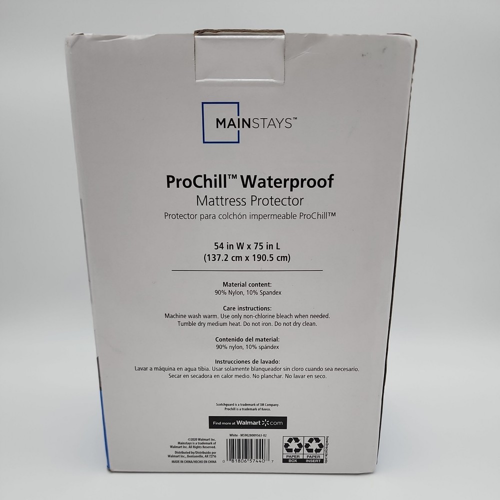 Mainstays Prochill Waterproof Cooling Fitted Mattress Protector, Full New