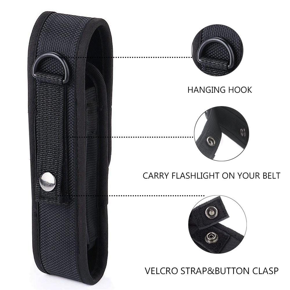 2 Pcs Flashlight Holster Pouch Holder Flash Light Belt Carry Case Black