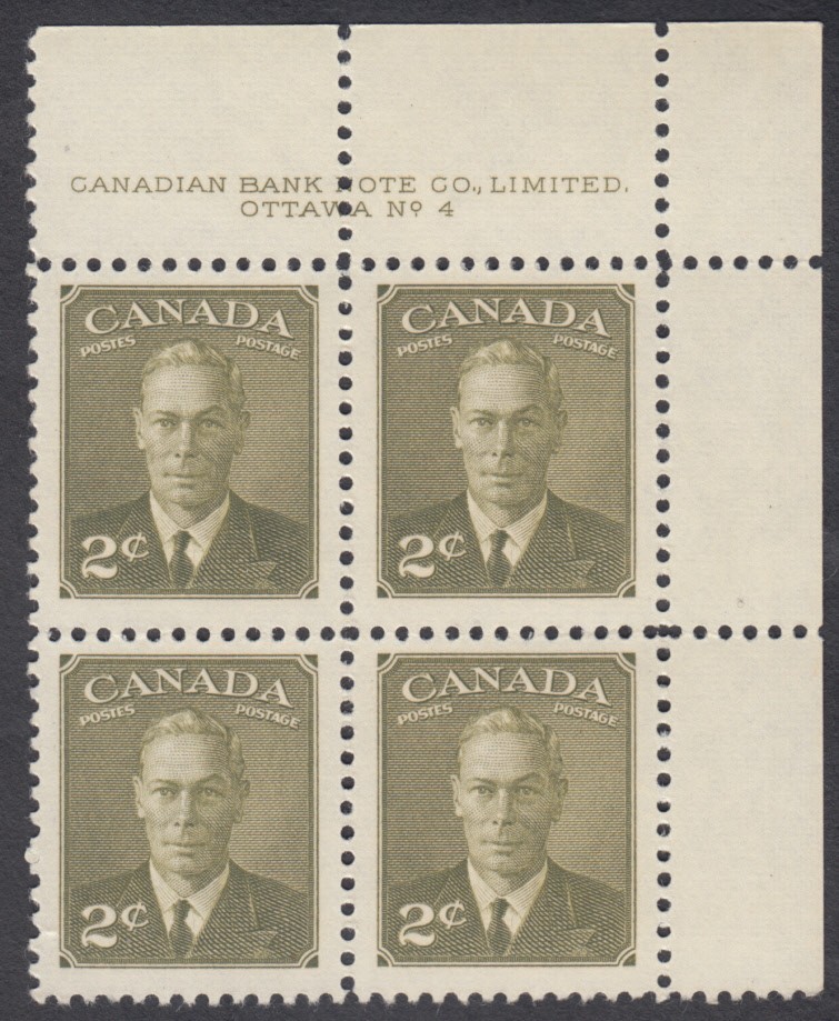 Canada - #305 King George VI Plate Block #4 - MNH