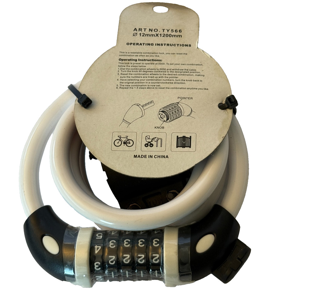 TONYON BICYCLE LOCK CABLE WHITE 5-DIGIT PASSWORD COMBINATION BIKE MOUNT BRACKET