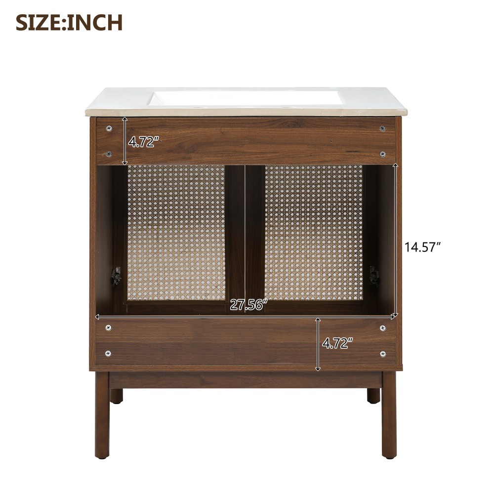 30-inch Bathroom Vanity w/ Bamboo Doors & Soft-Close, Dark Walnut