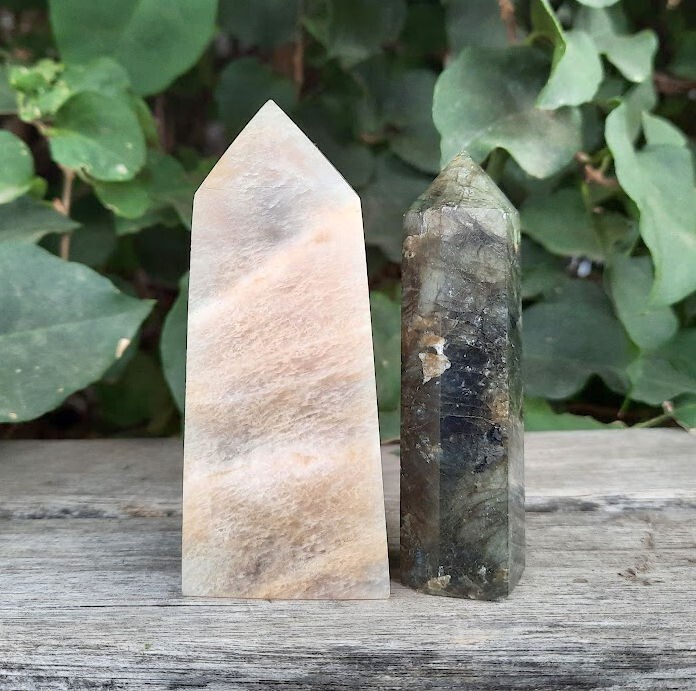 Moonstone Obelisk & Labradorite Generator Duo, Transformation, Inner Growth