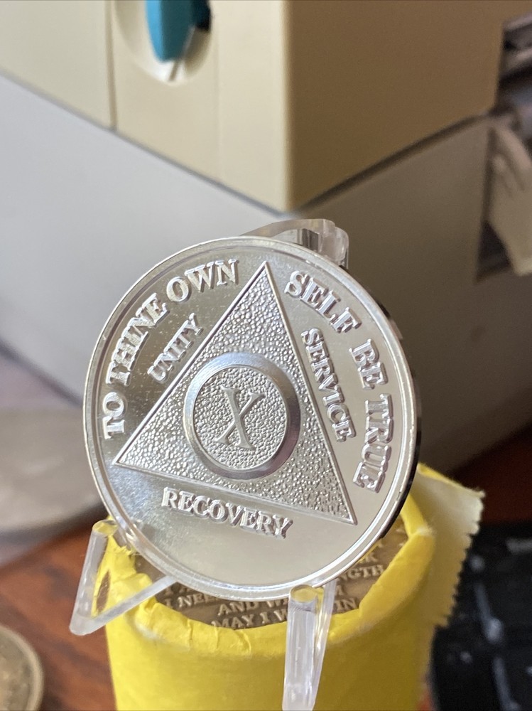 10 Year AA Medallion Silver Plated Sobriety Chip