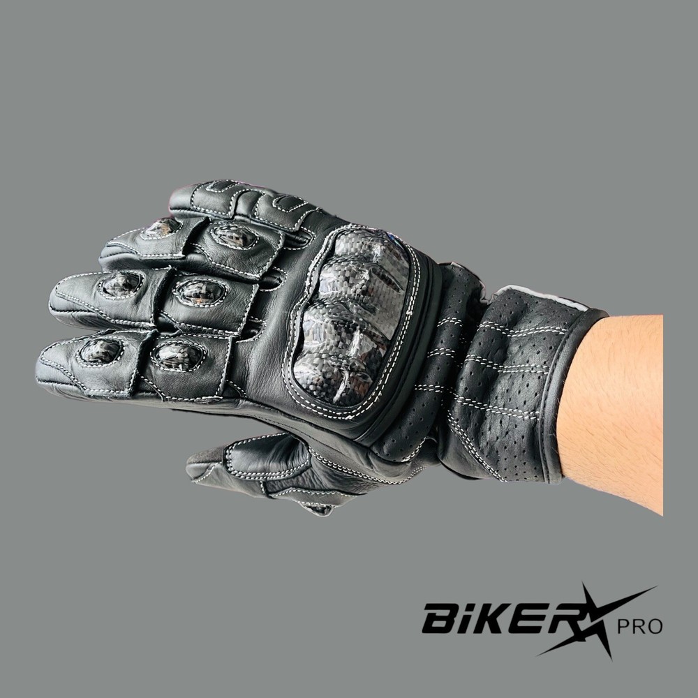 Motorcycle Leather Gloves - Breathable with Knuckle Protection